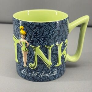 Disney‎ Tinkerbell "It's All About Me" Mug Lime Green Handle Interior 16oz Cup